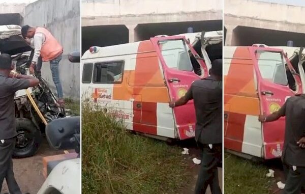 मंदसौर में पुलिया से नीचे गिरी एंबुलेंस, दो की मौत, एक गंभीर रूप से घायल