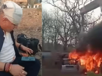गाय को बचाने के प्रयास में दीवार से टकराई विधायक योगेंद्र सिंह बाबा की एसयूवी, लगी आग